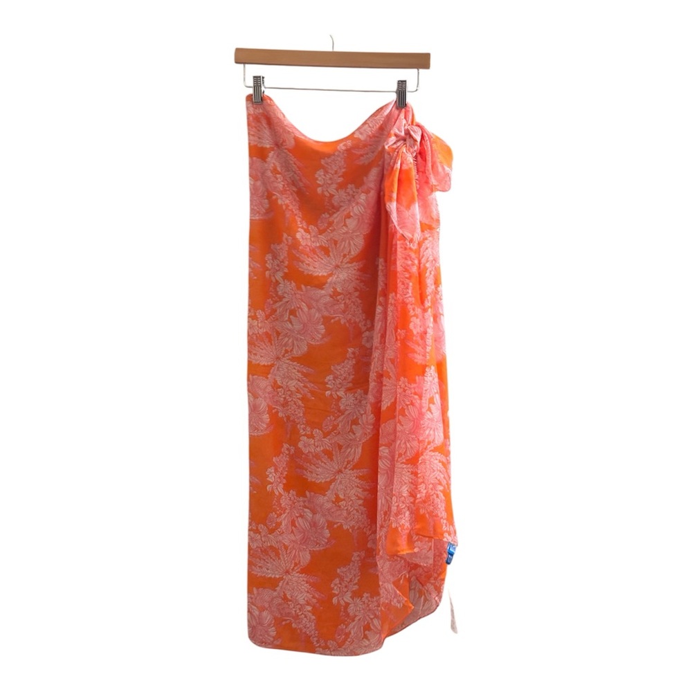 Soaked Orange Tropical Palm Floral Pareo Sarong Cover-Up One Size NWT